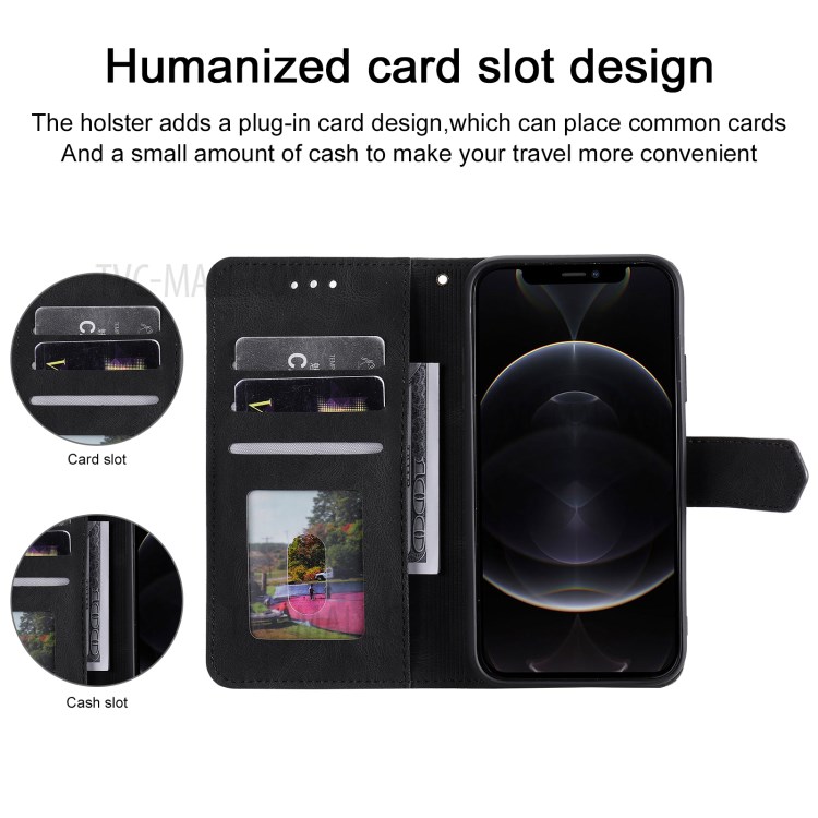 Splicing Skin-touch Wallet Stand Leather Case for iPhone 12 Pro Max - Black-12