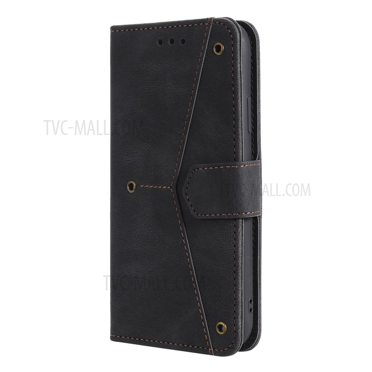 Splicing Skin-touch Wallet Stand Leather Case for iPhone 12 Pro Max - Black-4