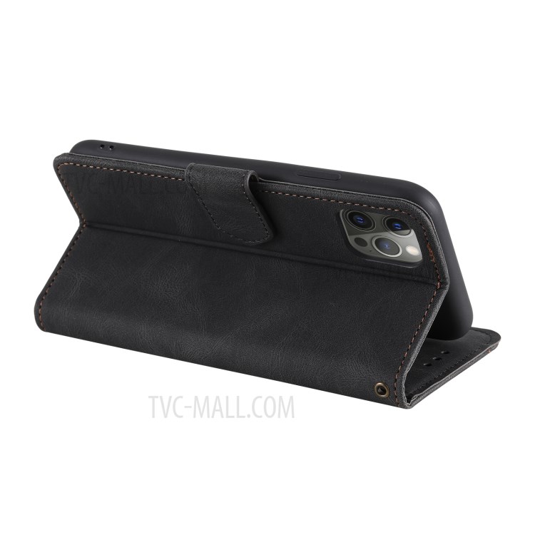 Splicing Skin-touch Wallet Stand Leather Case for iPhone 12 Pro Max - Black-7