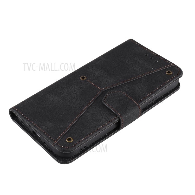 Splicing Skin-touch Wallet Stand Leather Case for iPhone 12 Pro Max - Black-8