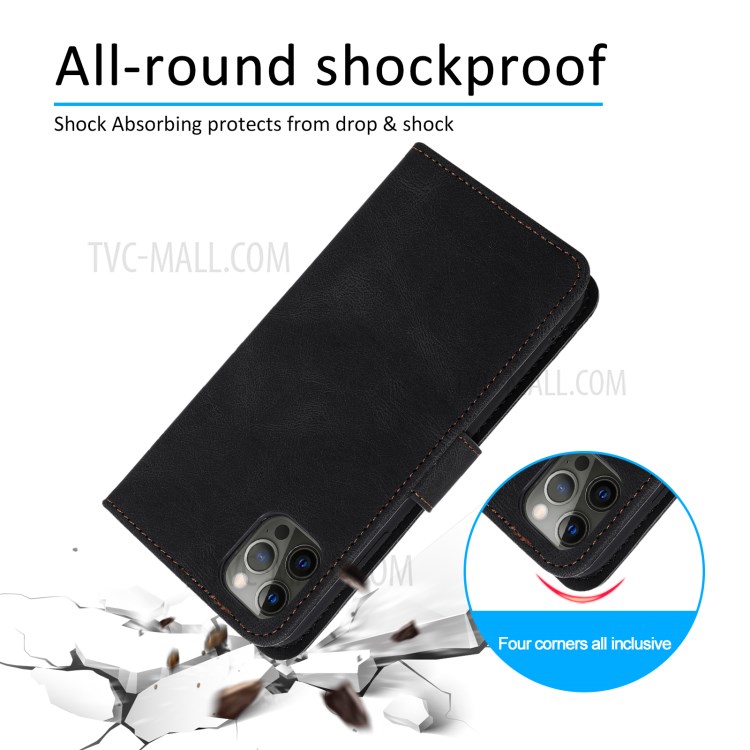 Splicing Skin-touch Wallet Stand Leather Case for iPhone 12 Pro Max - Black-9