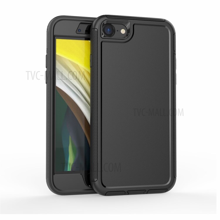 TPU + PC Hybrid Phone Cover Case with Screen Protector Film for iPhone 7/8/SE (2nd Generation) - Black-1