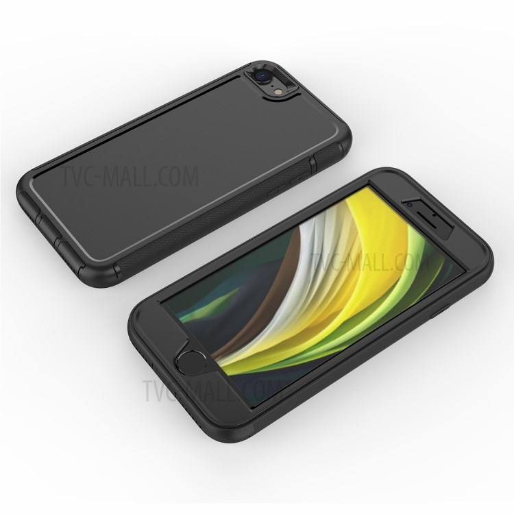 TPU + PC Hybrid Phone Cover Case with Screen Protector Film for iPhone 7/8/SE (2nd Generation) - Black-2