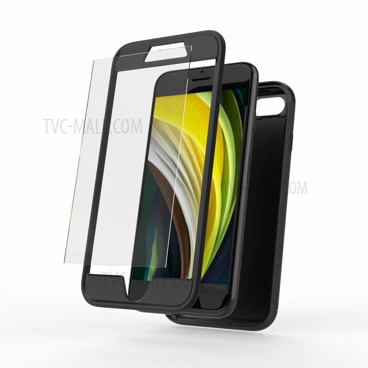 TPU + PC Hybrid Phone Cover Case with Screen Protector Film for iPhone 7/8/SE (2nd Generation) - Black-3
