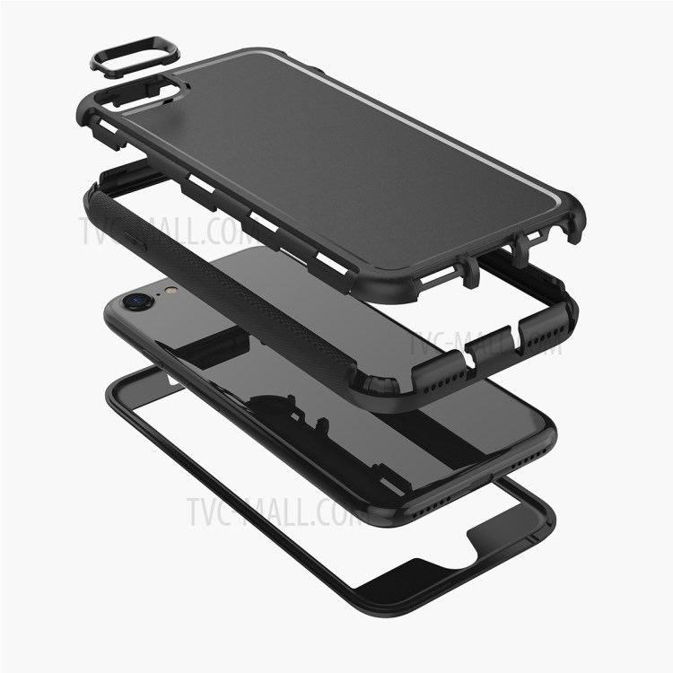 TPU + PC Hybrid Phone Cover Case with Screen Protector Film for iPhone 7/8/SE (2nd Generation) - Black-4