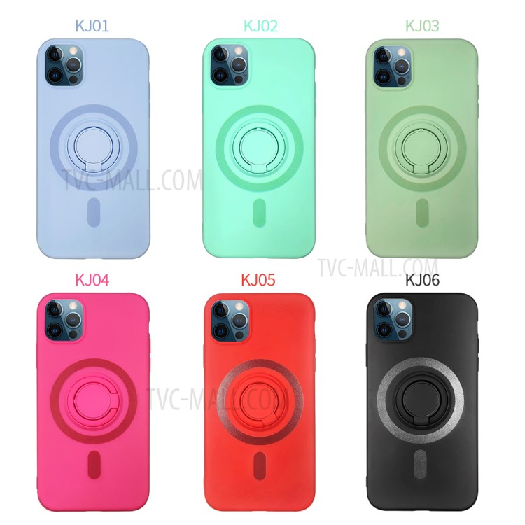 Ring Holder Kickstand Liquid Silicone Phone Case for iPhone 12/12 Pro - Black-2