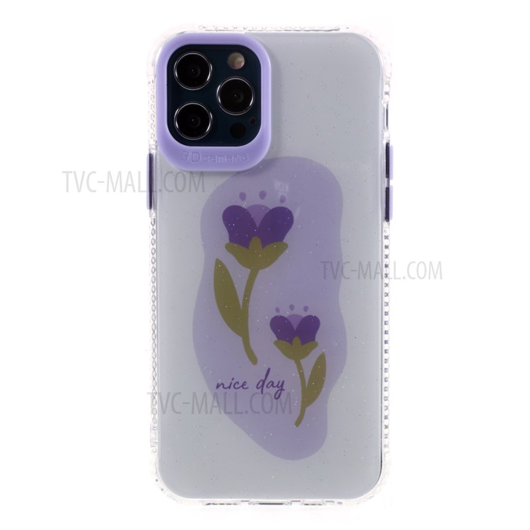 Flowers Pattern Printing Hard Acrylic Back Shell + Soft TPU Frame Hybrid Phone Case for iPhone 12/12 Pro - Style A-1