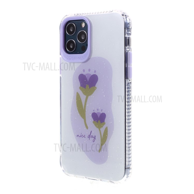 Flowers Pattern Printing Hard Acrylic Back Shell + Soft TPU Frame Hybrid Phone Case for iPhone 12/12 Pro - Style A-2