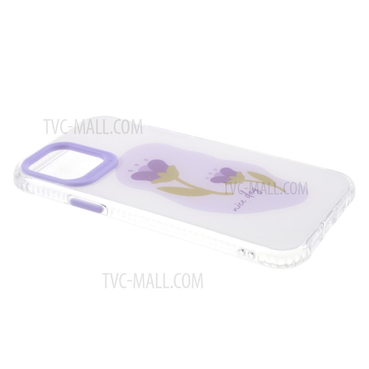 Flowers Pattern Printing Hard Acrylic Back Shell + Soft TPU Frame Hybrid Phone Case for iPhone 12/12 Pro - Style A-4