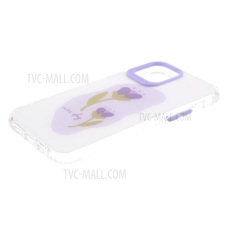 Flowers Pattern Printing Hard Acrylic Back Shell + Soft TPU Frame Hybrid Phone Case for iPhone 12/12 Pro - Style A-5