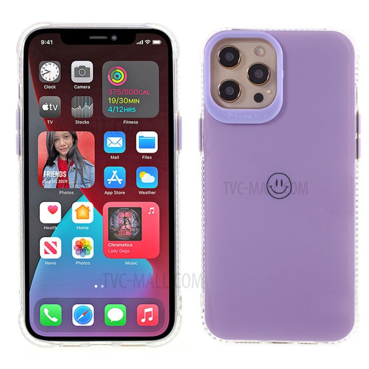 Smile Pattern Printing Drop-Proof Acrylic + TPU Phone Case for iPhone 12 Pro / iPhone 12 - Purple-1
