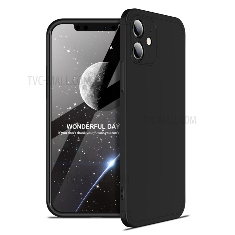 GKK Matte Three-Stage Combination Full Degree Protection Hard PC Phone Cover Case for iPhone 12 - Black/Black-1