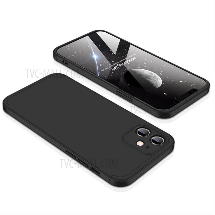 GKK Matte Three-Stage Combination Full Degree Protection Hard PC Phone Cover Case for iPhone 12 - Black/Black-2