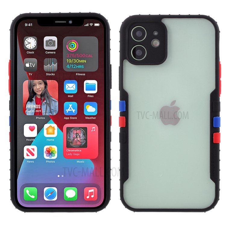 Hybrid Soft TPU Bumper + Hard Acylic Back Shell Sports Style Phone Cover Case for iPhone 12 - Black-1