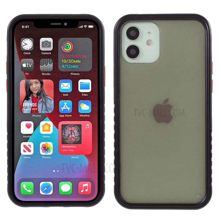 Matte Surface Hard Acrylic + Soft TPU Phone Cover Case for iPhone 12/12 Pro - Black-1