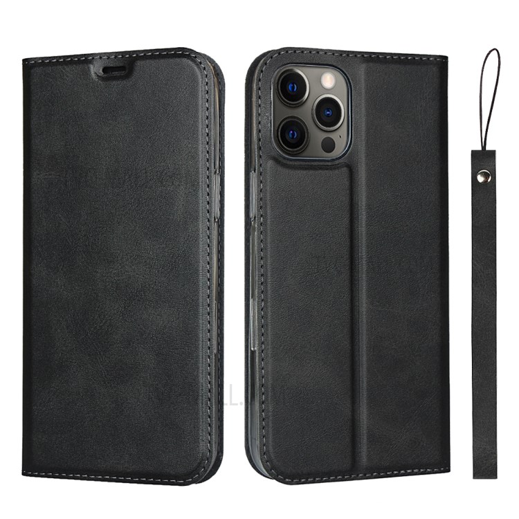 Lederkartensteckplatz Stand Telefonkasten Mit Lanyard Für IPhone 12 Pro Max - Schwarz-1