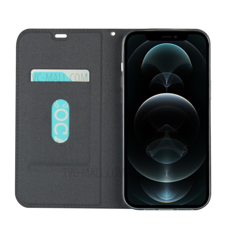 Lederkartensteckplatz Stand Telefonkasten Mit Lanyard Für IPhone 12 Pro Max - Schwarz-5