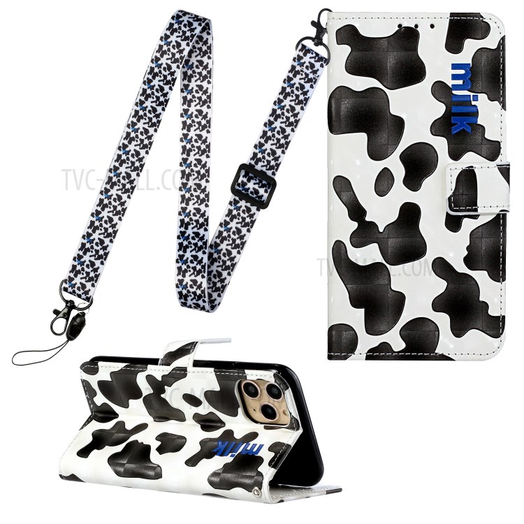 Pattern Printing Leather Protector with Adjustable Lanyard for iPhone 12 Pro Max Stand Case - Black/White-1