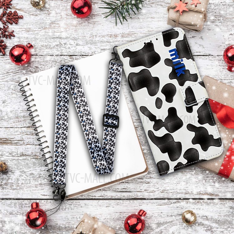 Pattern Printing Leather Protector with Adjustable Lanyard for iPhone 12 Pro Max Stand Case - Black/White-9