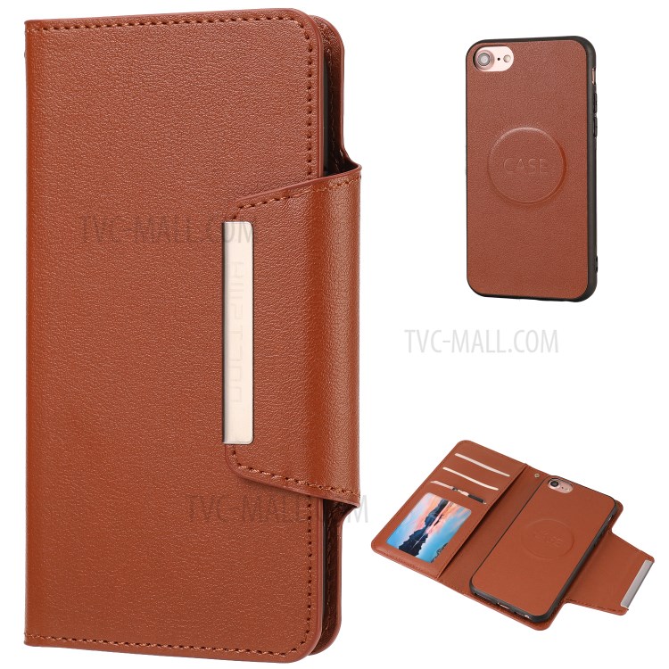 PU-Lederwallet-Handy-Regalabdeckung Mit Abnehmbarem Innerem TPU-Fall Für IPhone SE (2. Generation) / 7/8 - Braun-1