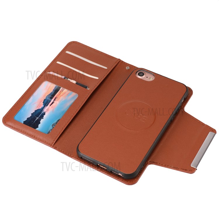PU-Lederwallet-Handy-Regalabdeckung Mit Abnehmbarem Innerem TPU-Fall Für IPhone SE (2. Generation) / 7/8 - Braun-5