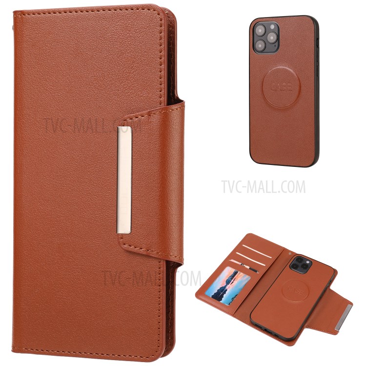 PU Leather Wallet Cell Phone Shelf Cover with Detachable Inner TPU Case for iPhone 12 Mini - Brown-1