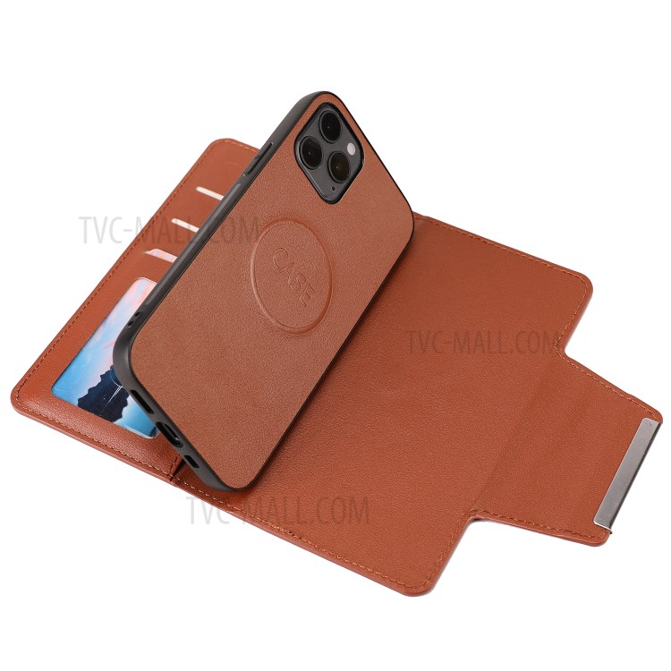 PU Leather Wallet Cell Phone Shelf Cover with Detachable Inner TPU Case for iPhone 12 Pro Max - Brown-4