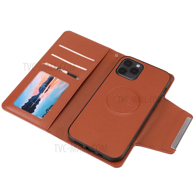 PU Leather Wallet Cell Phone Shelf Cover with Detachable Inner TPU Case for iPhone 12 Pro Max - Brown-5