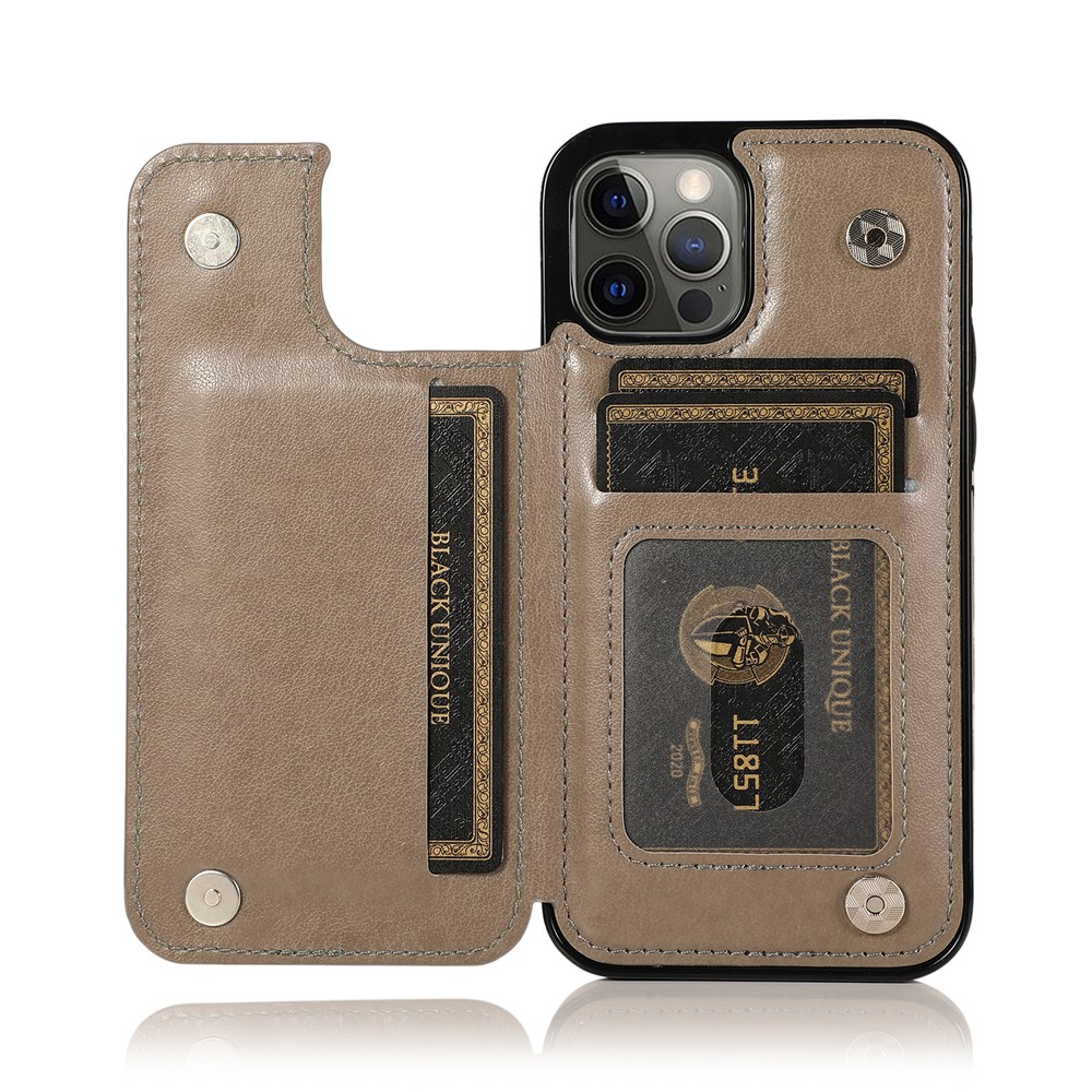 Imprint Mandala Flower for iPhone 12/12 Pro PU Leather + TPU Hybrid Kickstand Mobile Phone Case - Grey-6