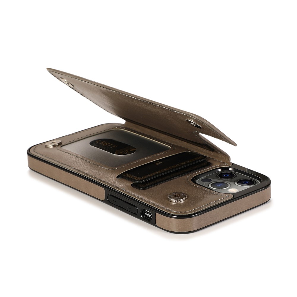 Imprint Mandala Flower for iPhone 12/12 Pro PU Leather + TPU Hybrid Kickstand Mobile Phone Case - Grey-7