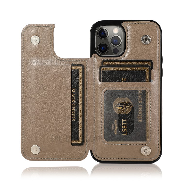 Imprint Mandala Flower Kickstand for iPhone 12 Pro Max PU Leather + TPU Hybrid Cell Phone Case - Grey-6