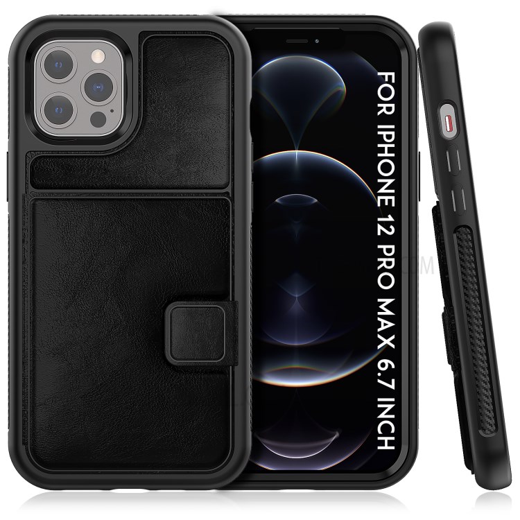 Outer Card Holder and Cash Slots + PU Leather Coated TPU Back Cover for iPhone 12 mini - Black-1