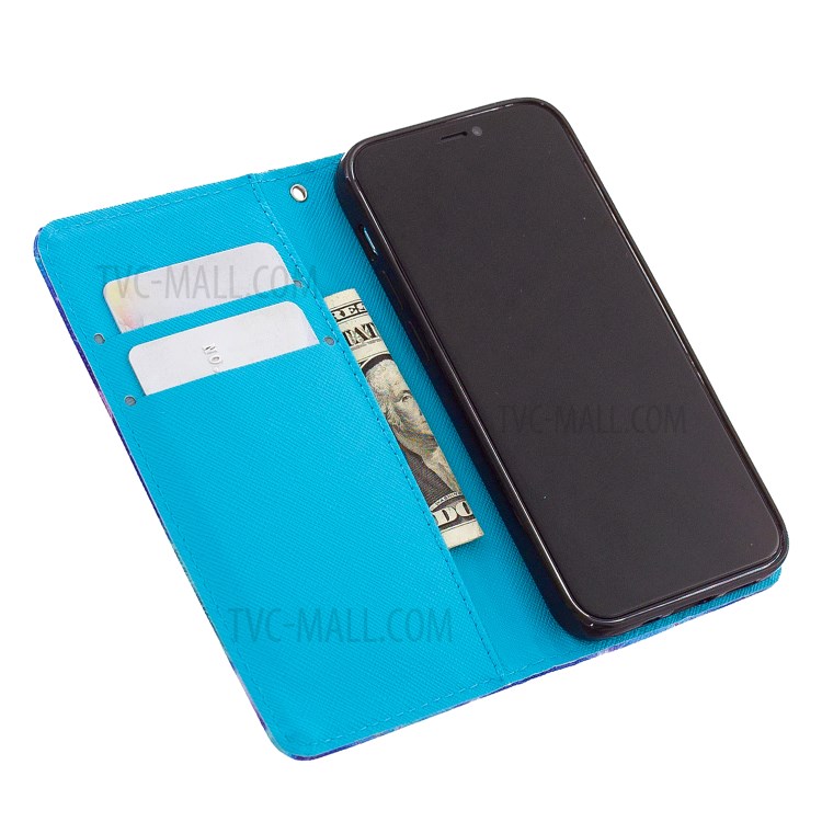 PU Leather Pattern Printing Wallet Phone Stand Cover Case with Strap for iPhone 12 mini - White Flower-7