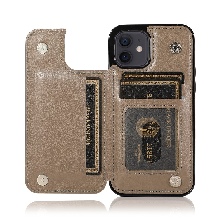Imprint Mandala Flower Kickstand for iPhone 12 mini PU Leather + TPU Hybrid Case - Grey-6