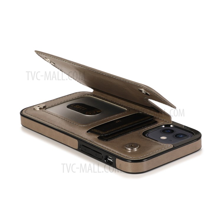 Imprint Mandala Flower Kickstand for iPhone 12 mini PU Leather + TPU Hybrid Case - Grey-7