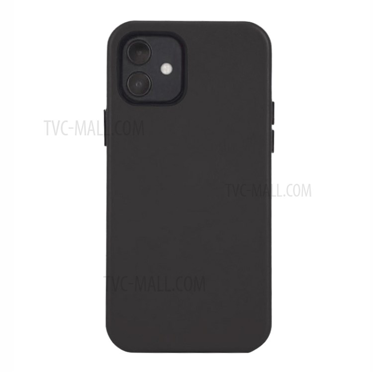 Magnetic Genuine Leather Liquid Silicone Cover for iPhone 12 Pro Max - Black-1