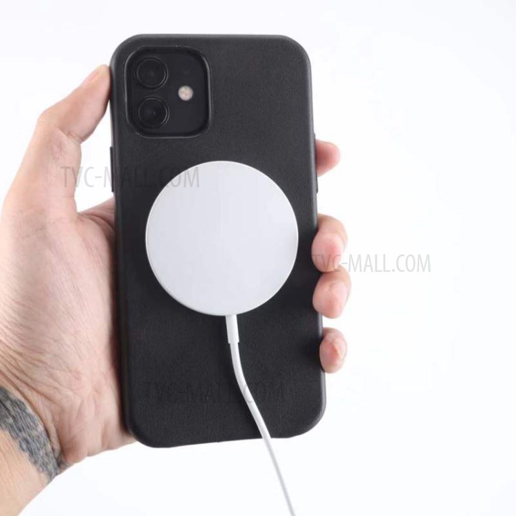 Magnetic Genuine Leather Liquid Silicone Cover for iPhone 12 Pro Max - Black-2