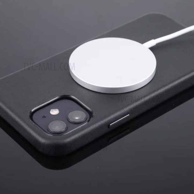 Magnetic Genuine Leather Liquid Silicone Cover for iPhone 12 Pro Max - Black-3