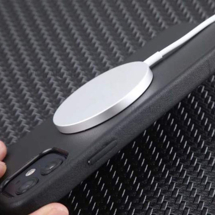 Magnetic Genuine Leather Liquid Silicone Cover for iPhone 12 Pro Max - Black-4