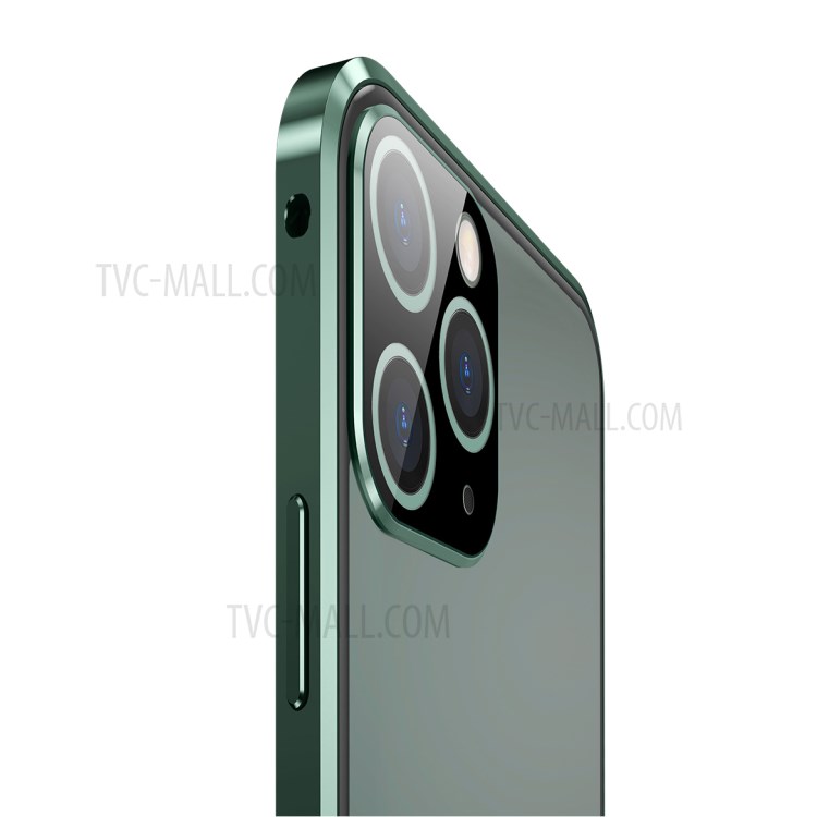 Magnetic Installation Metal Frame + Dual-sided Tempered Glass Full Covering Case + Camera Lens Protector for iPhone 12 Pro Max - Green-5