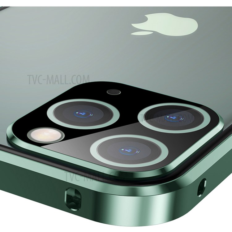 Magnetic Installation Metal Frame + Dual-sided Tempered Glass Full Covering Case + Camera Lens Protector for iPhone 12 Pro Max - Green-8