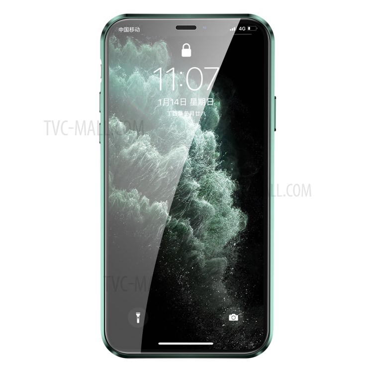 Magnetic Installation Metal Frame + Dual-sided Tempered Glass Full Covering Case + Camera Lens Protector for iPhone 12 Pro Max - Green-9