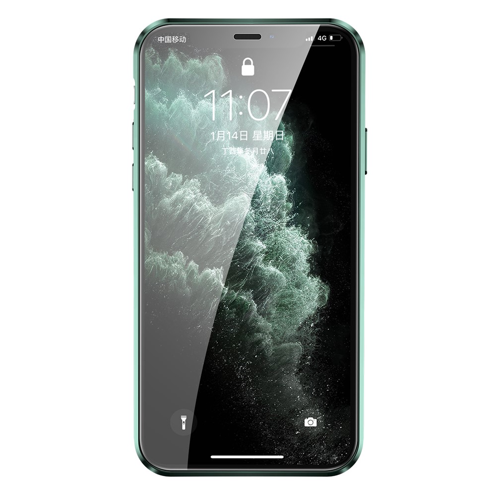 Magnetic Installation Metal Frame + Dual-sided Tempered Glass Full Covering Case + Camera Lens Protector for iPhone 12 Mini - Green-5