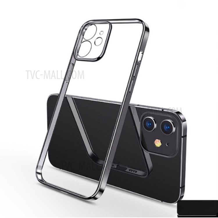 SULADA Ultra Thin Electroplating Frame Precise Hole Opening Clear TPU Phone Cover for iPhone 12 mini - Black-1