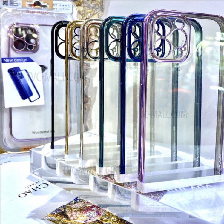 SULADA Ultra Thin Electroplating Frame Precise Hole Opening Clear TPU Phone Cover for iPhone 12 mini - Black-2