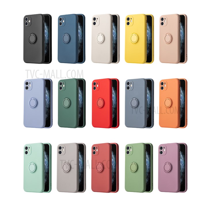 Silica Gel Feeling Ring Kickstand TPU Case for iPhone 12 mini - Black-2
