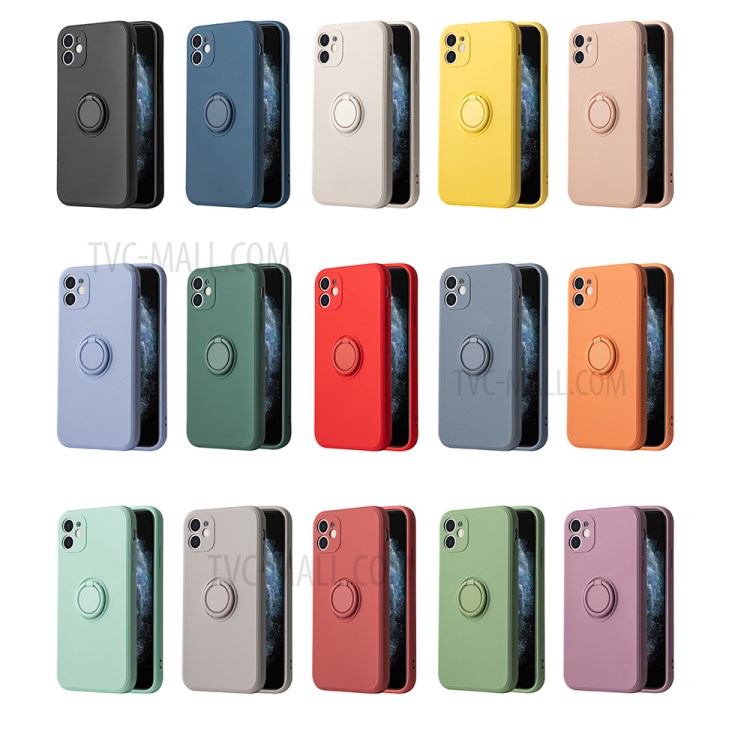 Silica Gel Feeling Ring Kickstand TPU Case for iPhone 12 Protective Shell - Black-2