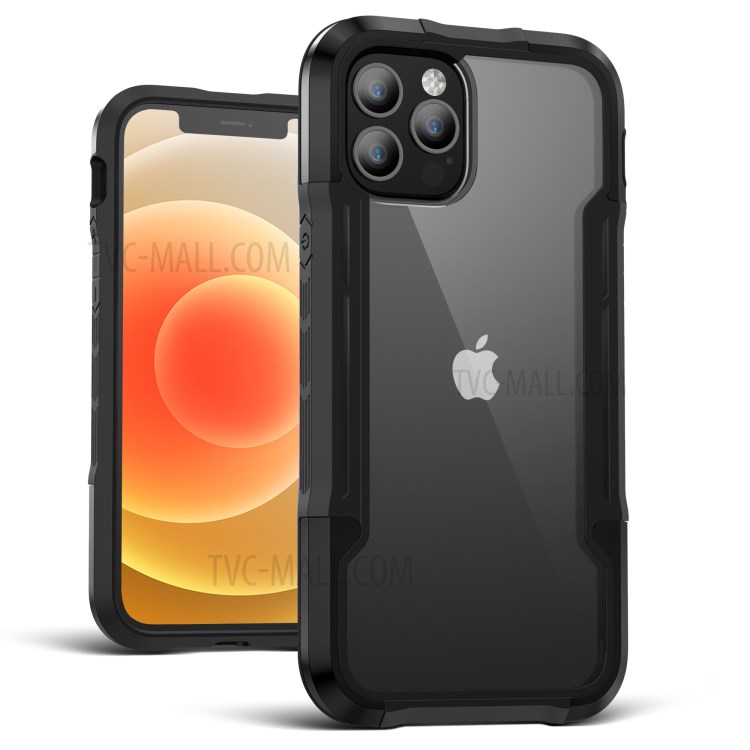 Metal TPU PC Combo Case for iPhone 12 Pro Max Military-grade Protection Cover - Black-1