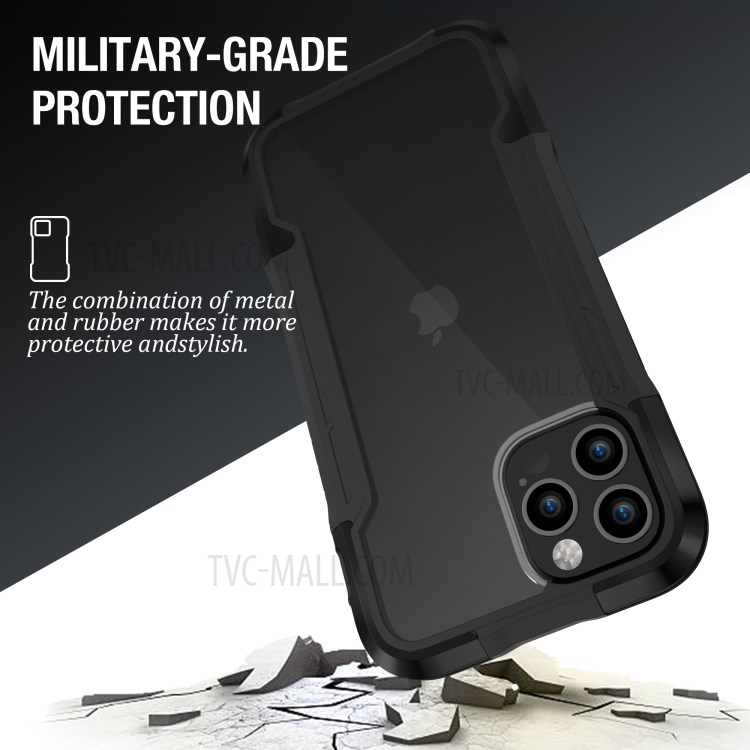 Metal TPU PC Combo Case for iPhone 12 Pro Max Military-grade Protection Cover - Black-3