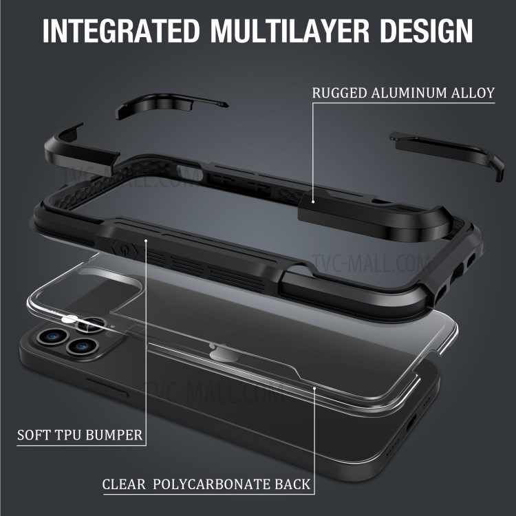 Metal TPU PC Combo Case for iPhone 12 Pro Max Military-grade Protection Cover - Black-4
